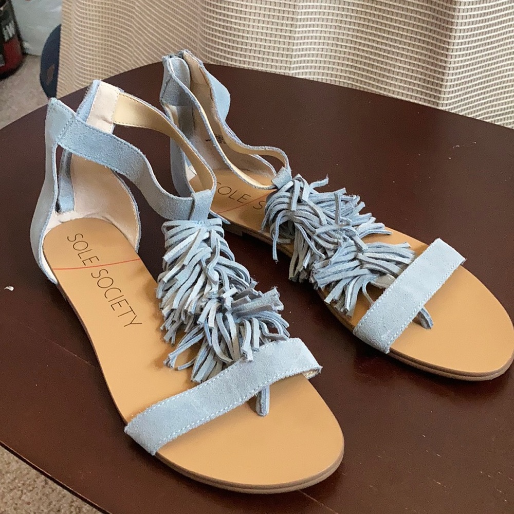 Blue fringe sandals